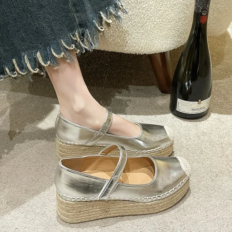 High heels womens Marie Janes shoes woven wedge platform dress party shoes 2024 spring Roman sandals pump womens Zapatillas 241111
