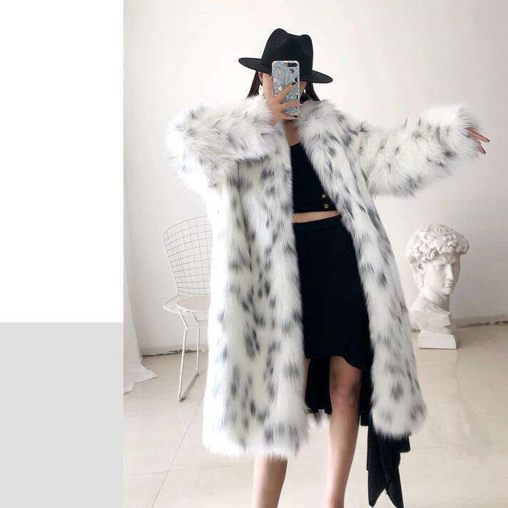 shanshi fur coat women Imitation Korean version medium coat for women black spot pattern long loose imitation fox fur
