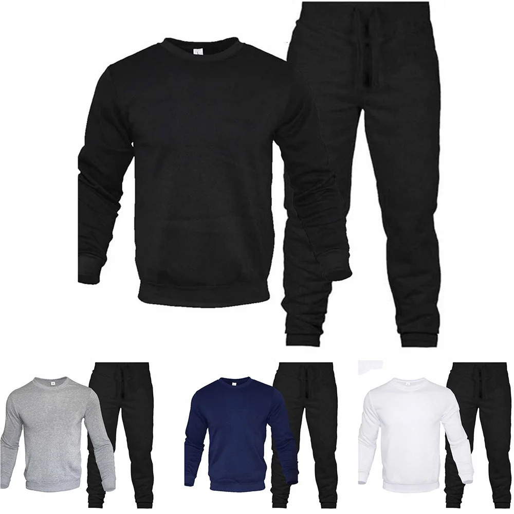 Mens Two-Piece Set O-Neck 2 Pieces Sets Tracksuit Hooded Sweatshirt Drawstring Pants Male Sport Hoodies Running Sportswear 241111