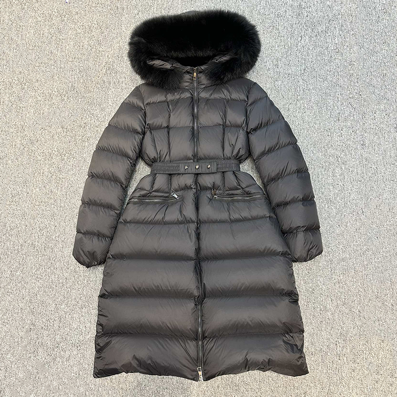 designer womens puffer jacket down parkas with fur collar warm winter jacket with belt womens clothing