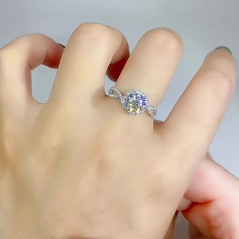 Solitaire ring classic design geometric diamond ring wedding wear inlaid zircon ring 925 sterling silver white crystal ring luxury jewelry