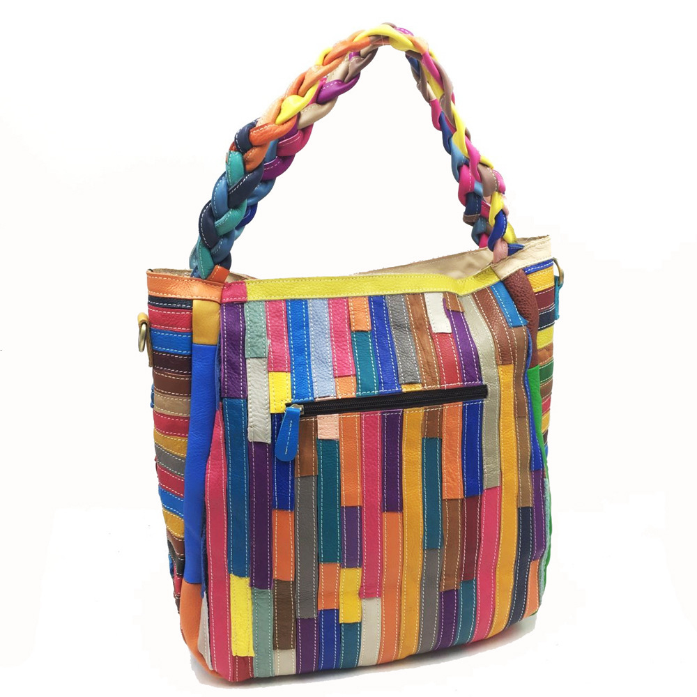 Oversized Genuine Leather Large Capacity Ral Multi Colored Tote Bags Gypsy Hippie Ibiza Bohemian Boho Chic Work Laptop Bag Patchwork BagVoyage