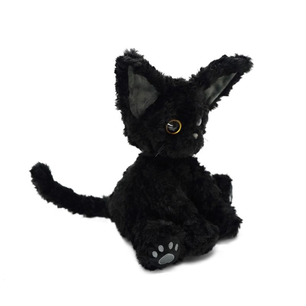 Cute Black Cat Plush Toy Throw Pillow Khaki Curly KUKI Black Cat Long Hair Doll Big Eyes Festive Gift GivingChild Birthday Gift
