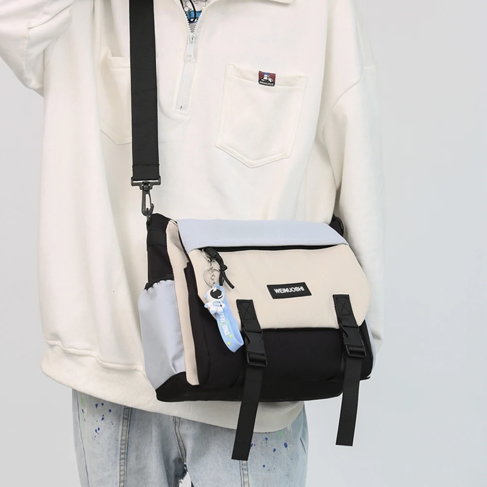 Unisex Student Messenger Bag Large Capacity Flap Crossbody Contrast Color Simple Postman for College Travel Business 241111