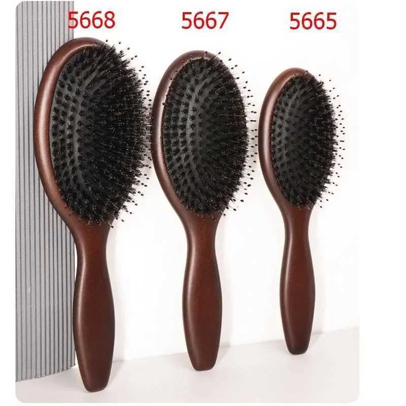 Wooden massage hair brush hair comb for hair dry hair brush wet chamfering wooden comb womens hair beauty care paddle pad massage brush W241112