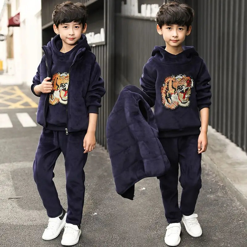 2024 winter Boys tracksuit Autumn Toddler Teenager Clothes tiger velvet jacket Sweater Pant Children Kids 8 9 10 11 12 year 241112