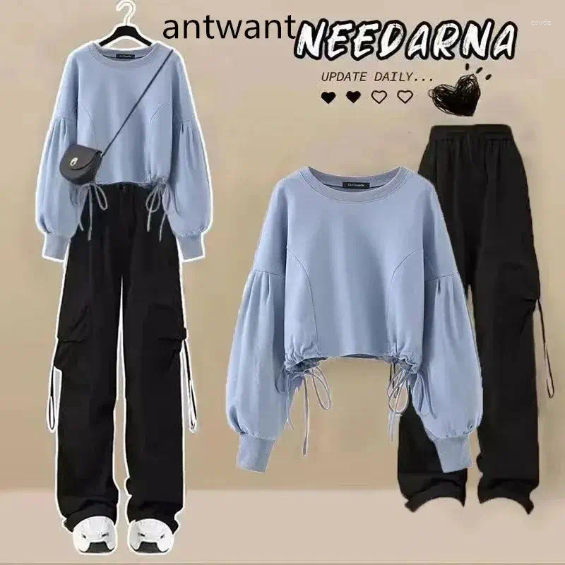 Women's Two Piece Pants Autumn Sweet Cool Set Korean Loose Design Long Sleeved Top Handsome Workwear Pieces Trendy