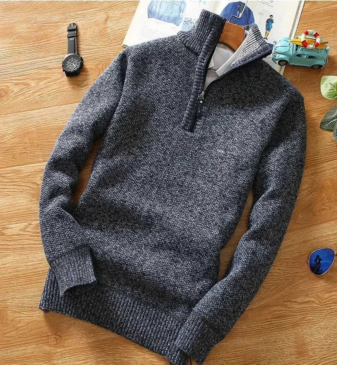 Customized Winter Mens Wool Thick Sweater Half Zipper Turtle Neck Warm Pull High Quality Mens Ultra Thin Knitted Wool Sweater W2411111