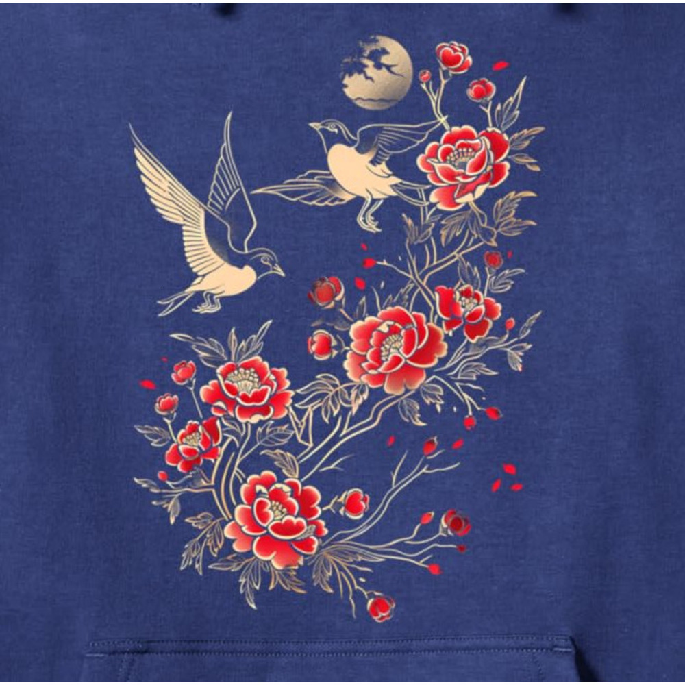 Hoodie for Mens Womens Japanese Art Bird Flower Blossom Tree Crane Japan Pullover Hoodie Graphic Hoodies sweatshirt