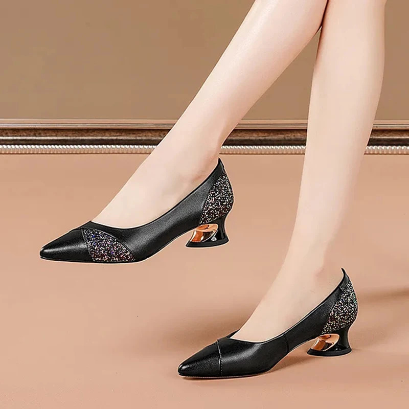 PU leather corner toe light casual low boots rhinestone anti slip office shoes retro smooth womens single shoes 241111