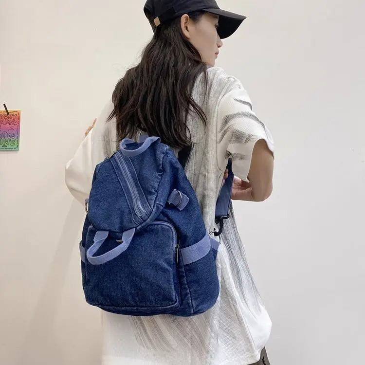 Denim backpack multi-purpose bag Harajuku Y2K bag retro cross shaped shoulder bag 241111
