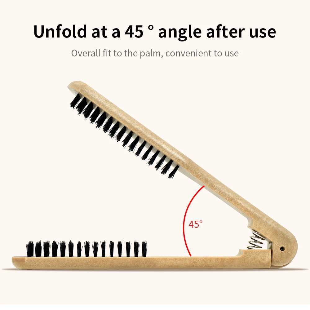 Professional hair salon wooden handle V-shaped straightener comb double brush comb anti-static styling tool W241112