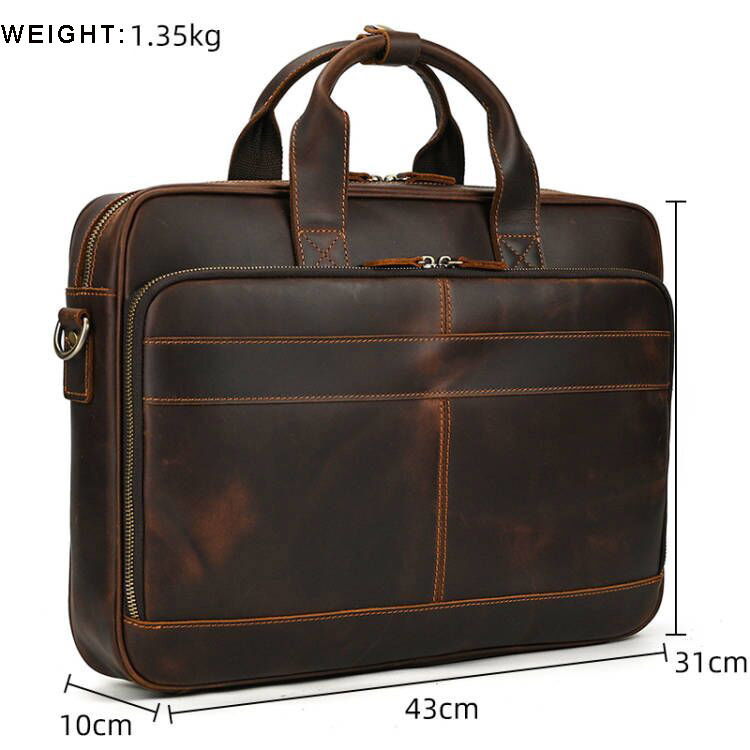 Retro Laptop Briefcase Bag Genuine Leather Handbags Casual 15.6 Pad Daily Working Tote s Men Male for Documents s 689a6