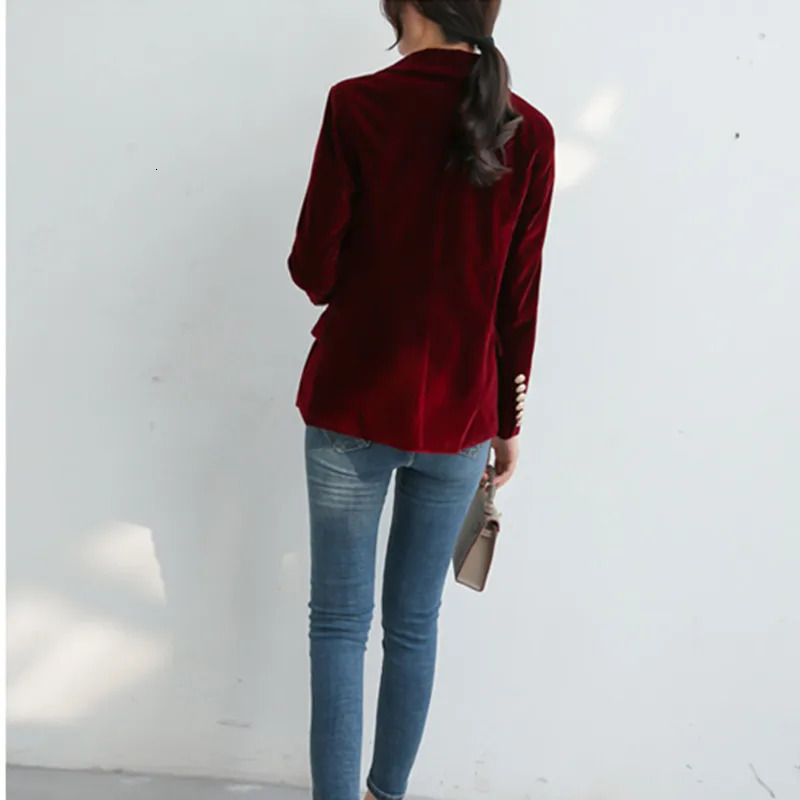 Fashion Spring Women Slim Velvet Blazer Jacket Double Breasted Simple Lady Blazers High Grade OL Clothing 241112