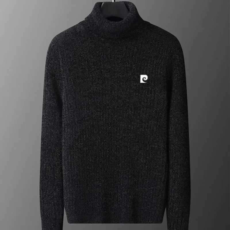 Winter sweater mens turtle neck black retro Korean fashion knitted floral casual loose long sleeved mens knitted thick sweater W2411111