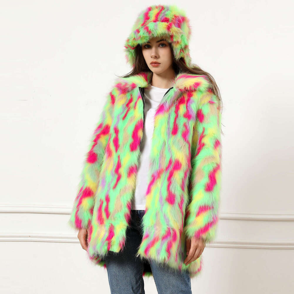shanshi fur coat women New mid length jacket floral plush casual seven color faux fur women's clothing