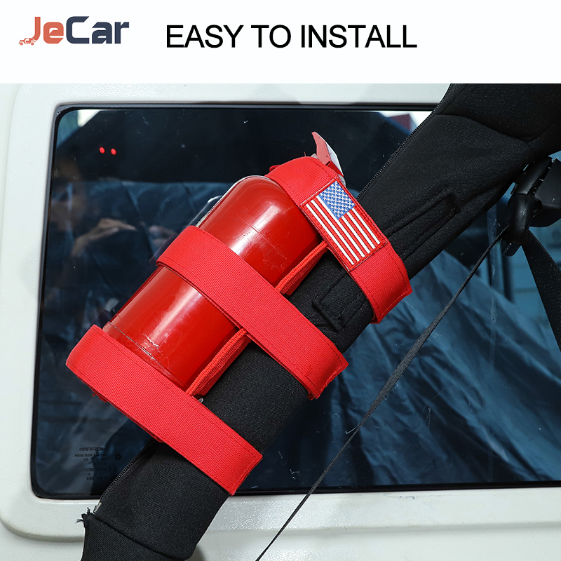 JeCar Universal ABS Oxford Cloth Car Fire Extinguisher Tie Roll Bar Jeep Wrangler JK JKU JL TJ CJ Auto Interior Accessories 1726d