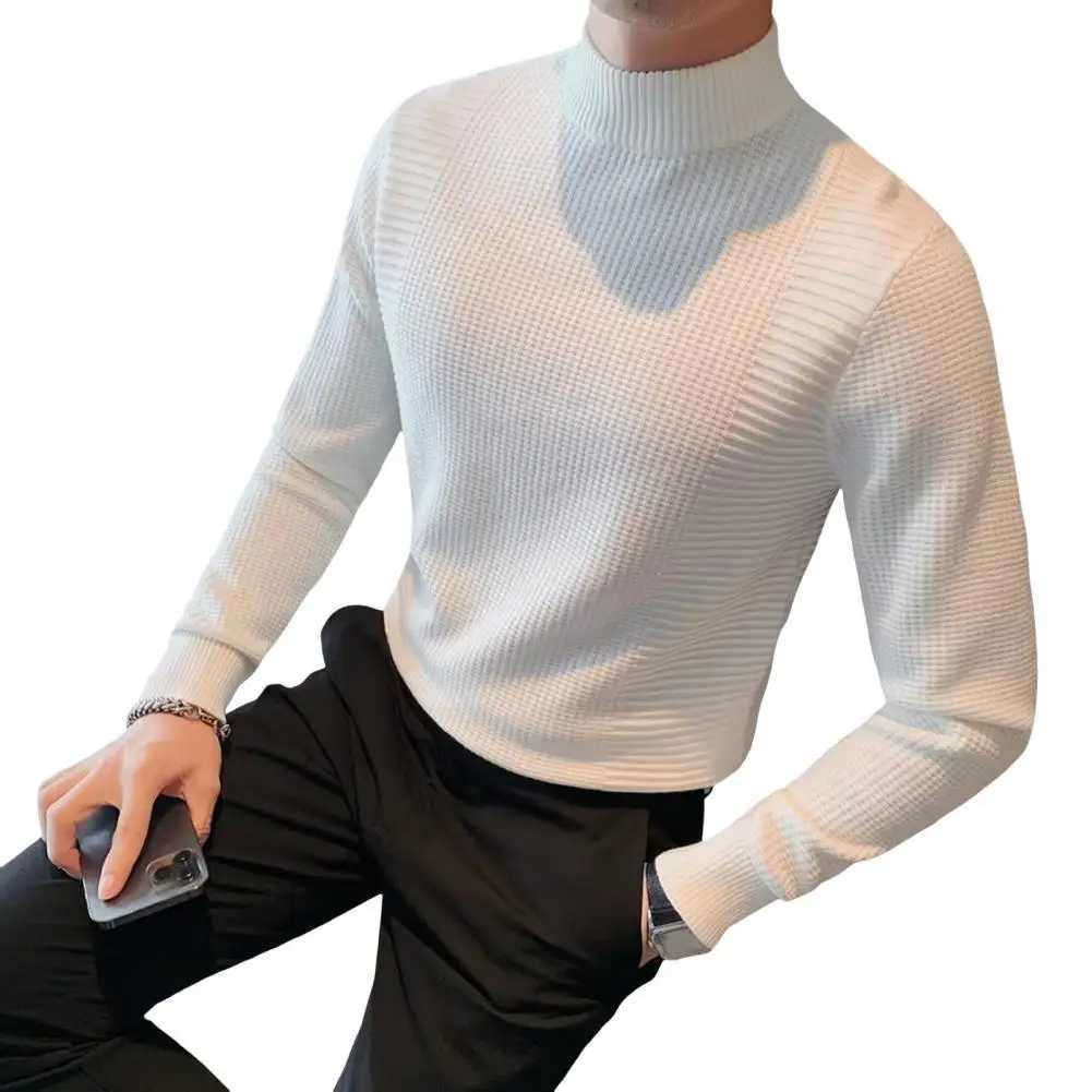 Pulleys Turtleneck White Knitted Mens High Neck Mens Shirt Business Clothing Cotton T-shirt Thick Winter W2411111