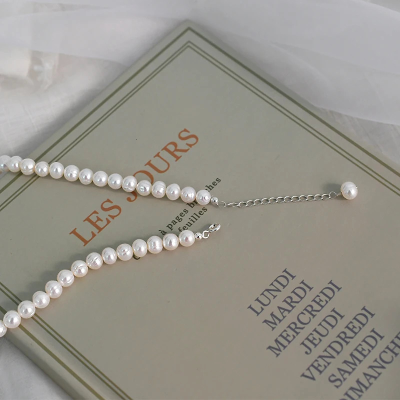 Natural freshwater pearl necklace 925 sterling silver jewelry womens gift fashion 241112