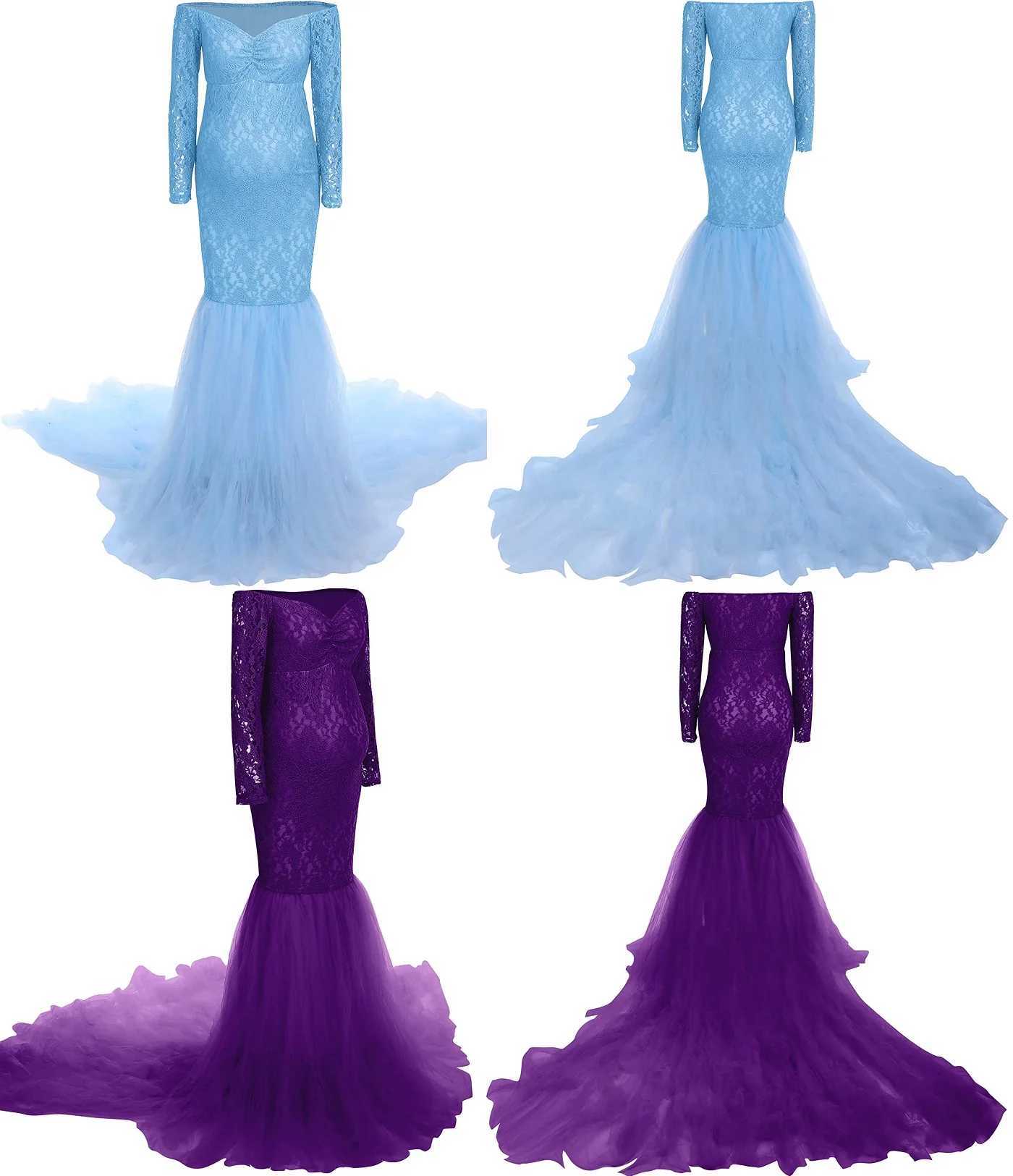 Maternity Dresses Women Long Sleeve Off Shoulder Lace Maternity Dress for Photography Baby Shower with Mermaid Tulle Gown Photoshoot Baby Shower 24412