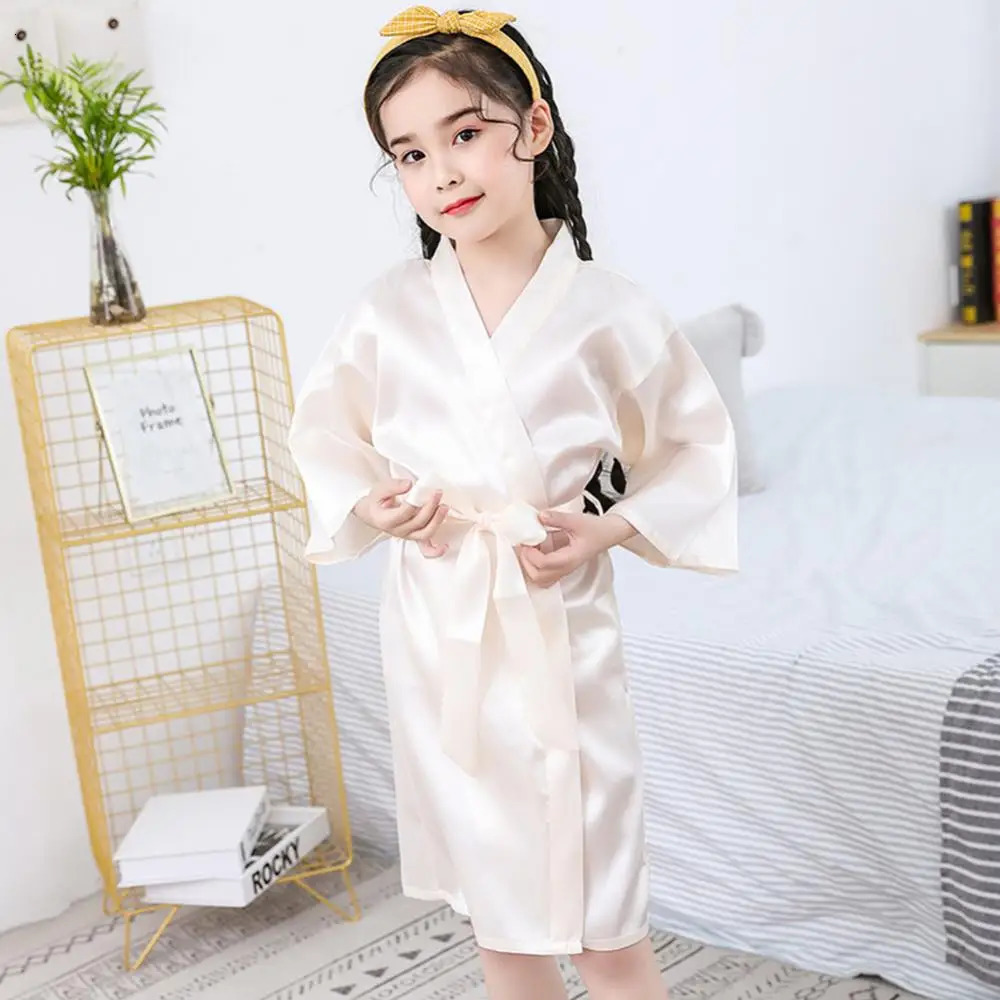 Solid Color Kids Bathrobe Girls Silk Satin Kimono Robes Kids Children Bathrobe Sleepwear Nightgown with Belt sleepwear menina 241112