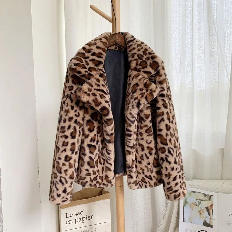 TEELYNN autumn and winter warm faux fur coat womens jacket fashionable leopard print loose fluffy teddy coat Bohemian coat 241112