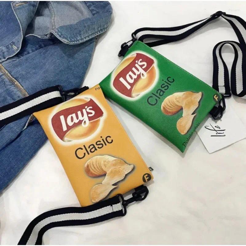 Totes Women Funny Potato Chips Crossbody Handbag Canvas Shoulder Bag Mini Cartoon Printing Girl Envelope Bags Female Clutch Cute Purse