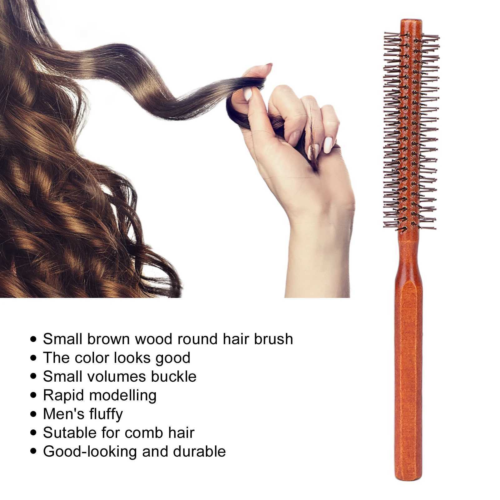 Round shaped hair brush curling iron small wooden brush neutral style used for blowing and drying at home W241112