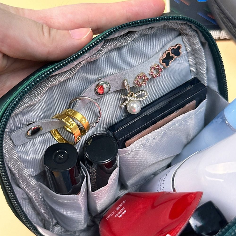 PU Leather Makeup Bag Large Capacity Portable Travel Lipstick Cosmetic Bag Washing Pouch Jewelry Earrings Ring Storage Bag