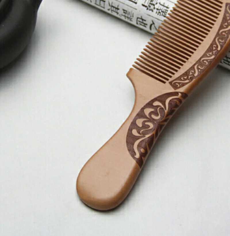 Natural peach wood comb closed teeth anti-static head massage hair health tool W241112