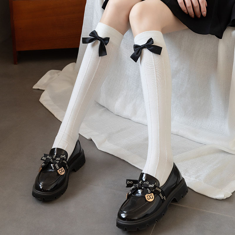 Japanese Style JK Long Socks Stockings Sweet Black Bowknot Kawaii Cute Women Stockings Lolita Sweet Girls Knee Socks Stockings 272fa