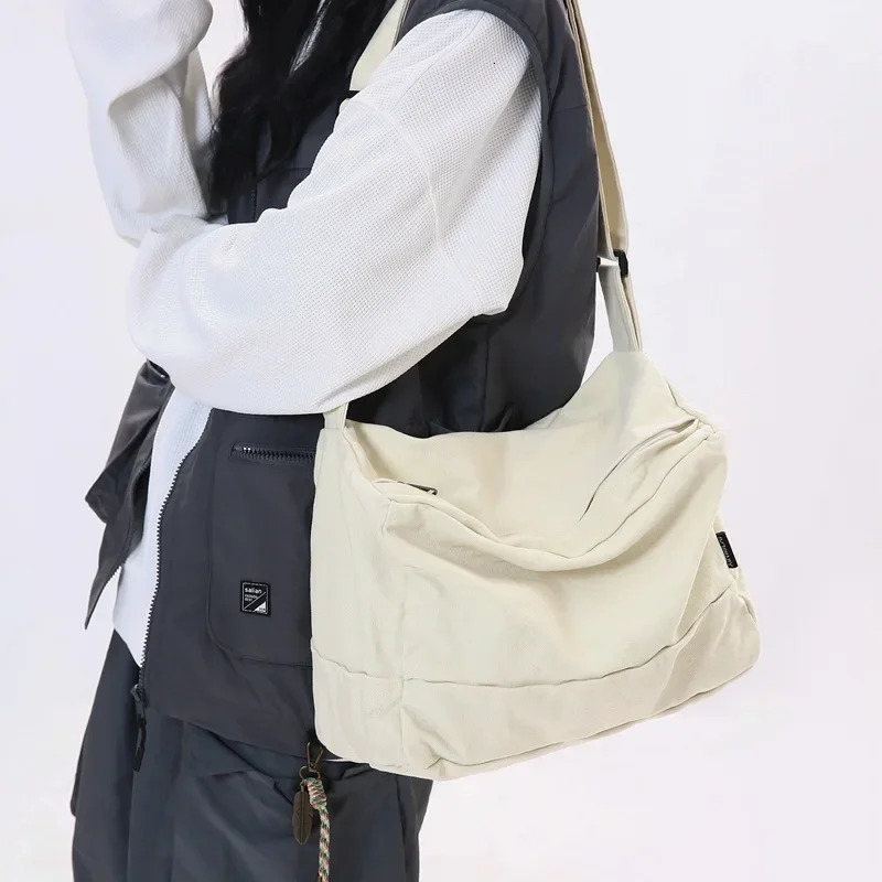 Japanese canvas mens cross body bag casual student shoulder messenger backpack fashionable large fabric unisex handbag 241111