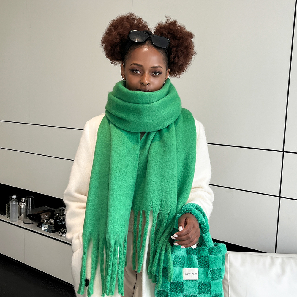 Women Cashmere Blend Wrap 2023 New Winter Scarf Warm Pashmina Solid Foulard Scarves Wraps Thick Soft Blanket Big Tassels Shawl 88865 5 d6386