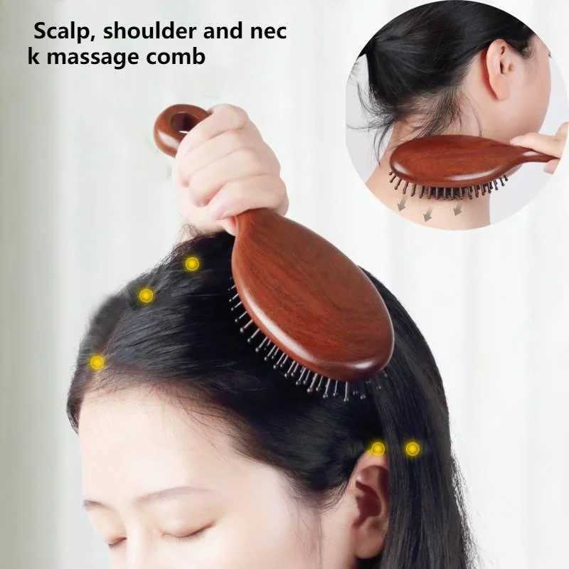 Natural sandalwood air cushion comb anti-static head scalp scraping meridian female massage brush W241112