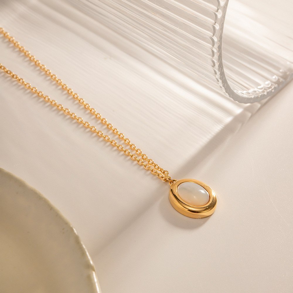Oval Natural Opal Pendant Necklace for Women Plated 18k Gold Stainless Steel Designer Jewelry Free Shipping Wholesale