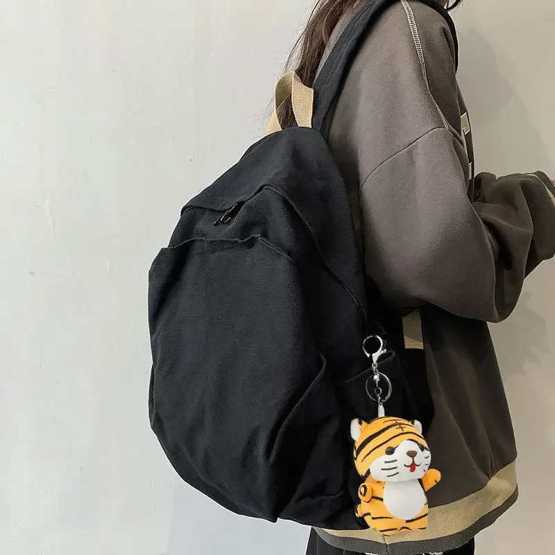 Korean Harajuku Simple Large Capacity All match Canvas Backpack Womens Solid Color Retro All match Preparatory Student Bag 241111