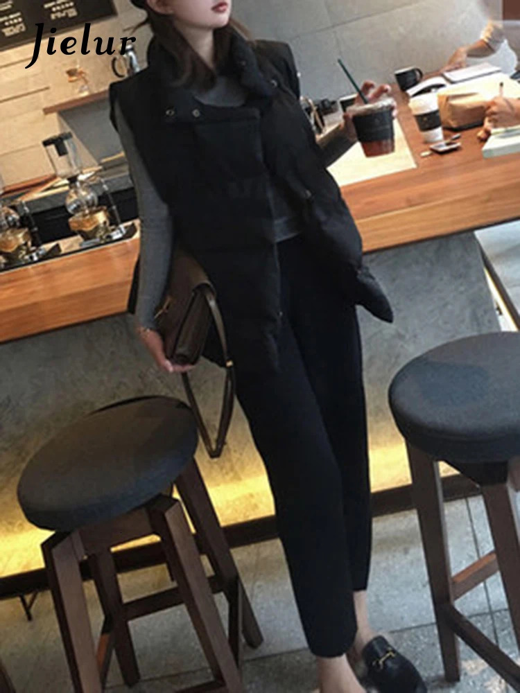 Jielur Spring casual elastic waist loose womens wool pants autumn and winter harem pants high waist S-4XL size pocket Pantalon 241112