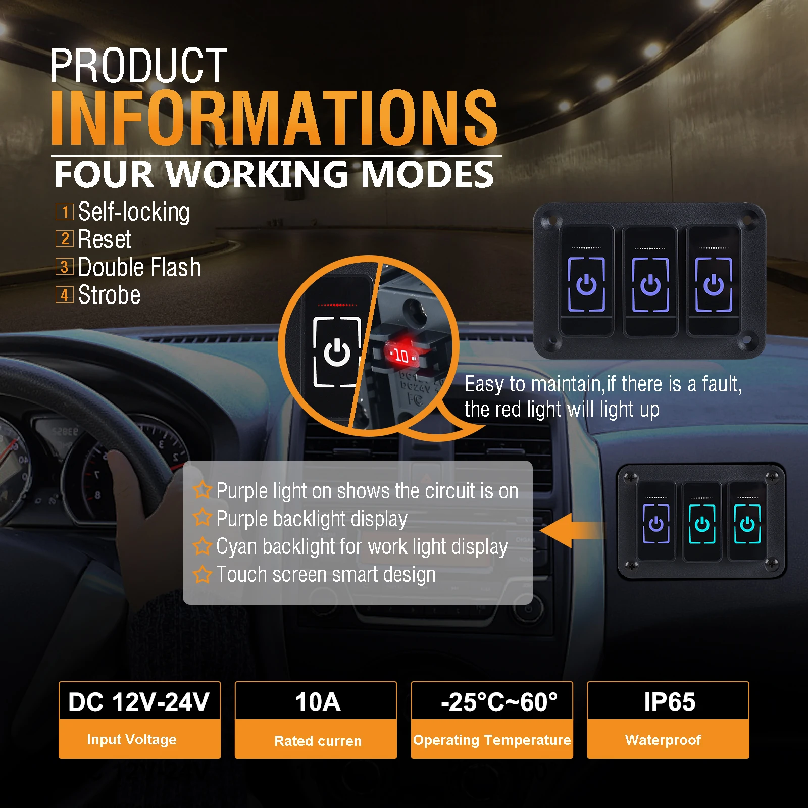 New touch screen Universal LED Light On-Off Control Relays System for SUV UTV Boat Caravan Rocker Switch Panel