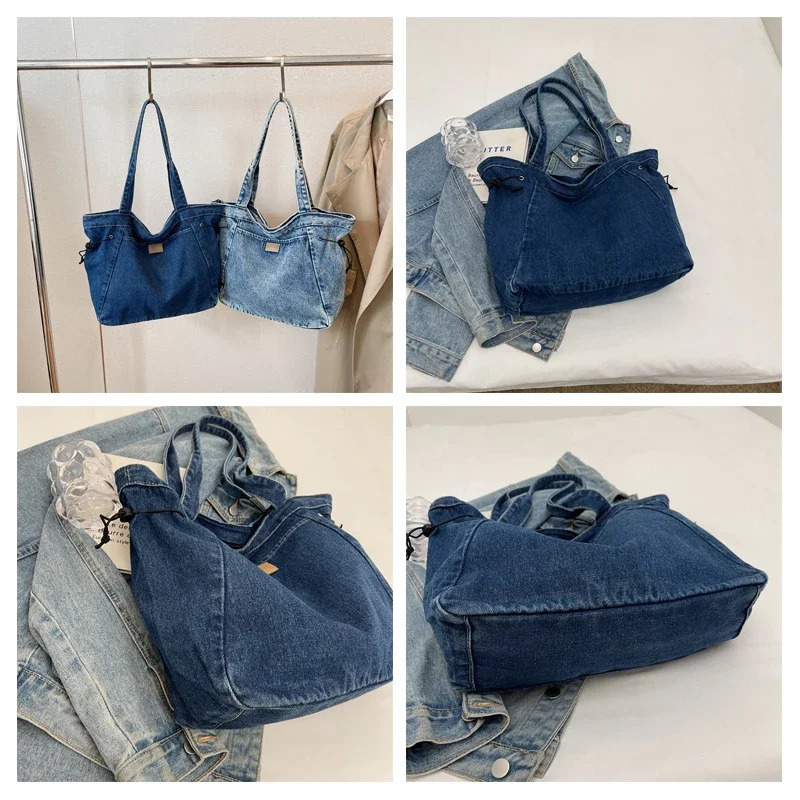 jeans womens bag trend denim messenger bag Y2K canvas shoulder bag large ecological bag Korean shopping womens bag handbag 241111