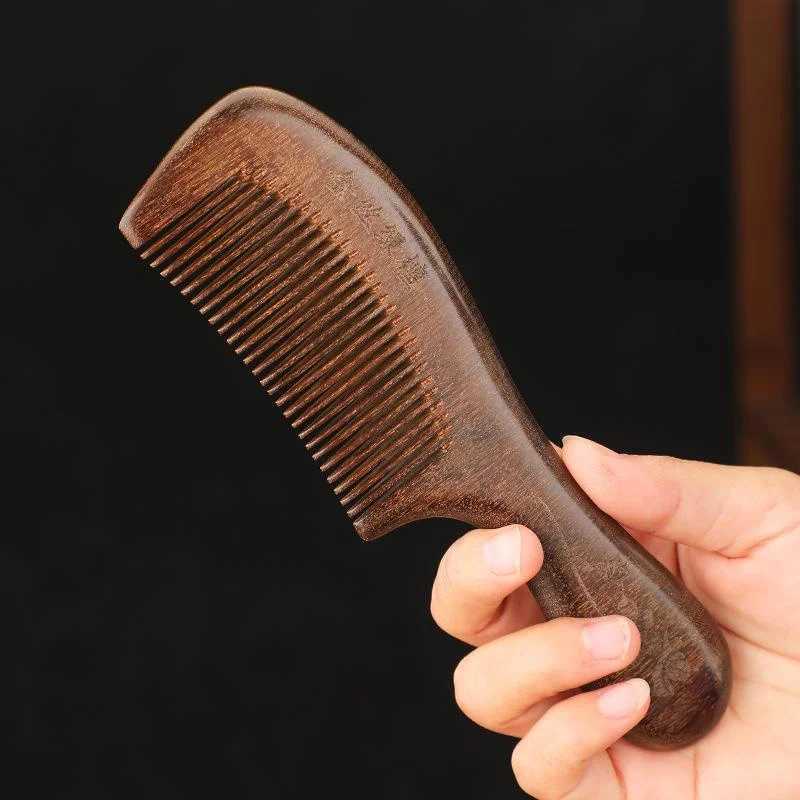 Natural Sandalwood Comb Massage Anti static Non card Wooden Comb Straight Hair W241112
