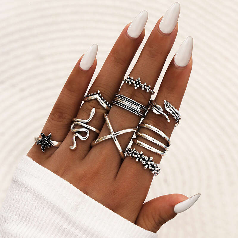 New Personalized 9-piece Love Butterfly Star Moon Diamond Combination Set Ring for Women