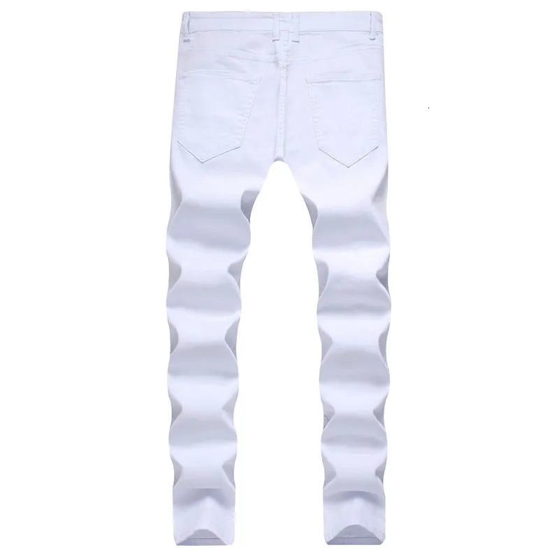 Men Fashion Ripped Stretch Skinny Jeans Trousers Male Destroyed Solid Sim Fit Jogging Pencil Denim Pants 241112