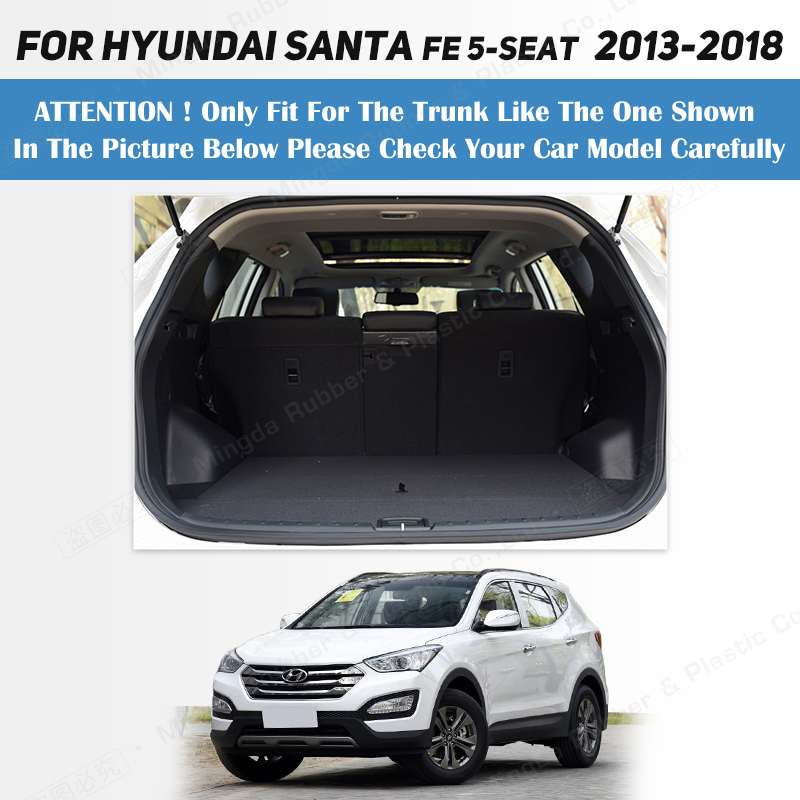 Auto Full Coverage Trunk Mat For Hyundai Santa Fe 5-Seat 2013-2018 14 15 16 Car Cover Pad Cargo Interior Protector Accessories 5064d
