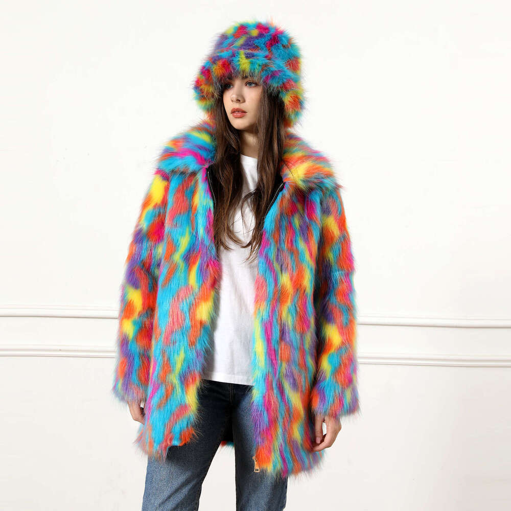shanshi fur coat women New mid length jacket floral plush casual seven color faux fur women's clothing