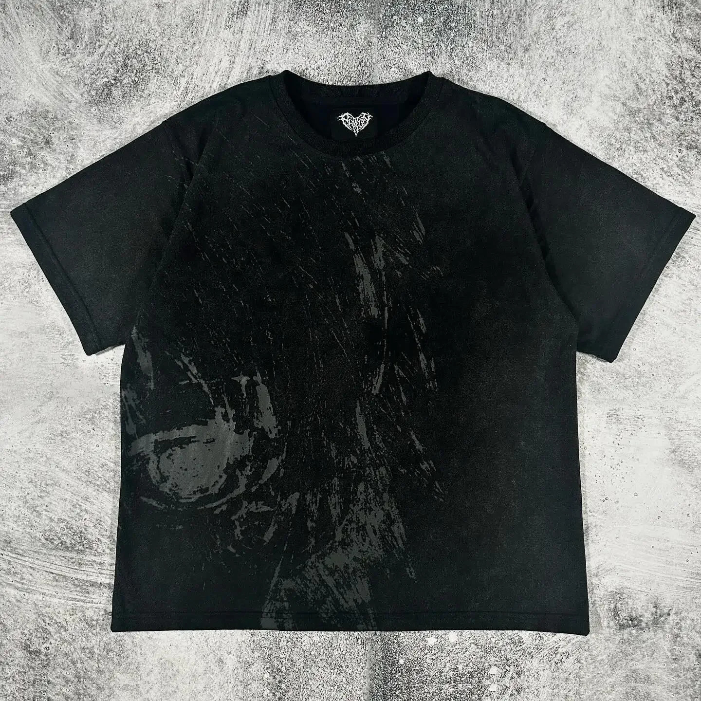 Hip hop street ghoul graffiti pattern T-shirt mens Harajuku Gothic washed cotton short sleeved O-neck oversized loose top 241112