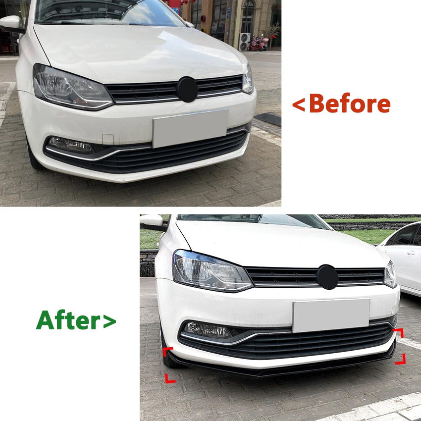 Front Bumper Spoiler Lip For VW POLO 5 6R 6C 2009-2018 Glossy Black Car Lower Blade Guard Plate Cover Kit Splitter