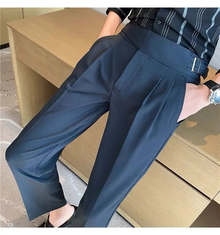 Italian Style Men Naples Suit Pants High Waist Slim Fit Small Feet AnkleLength Spring Fashion Business Casual Trousers 241112