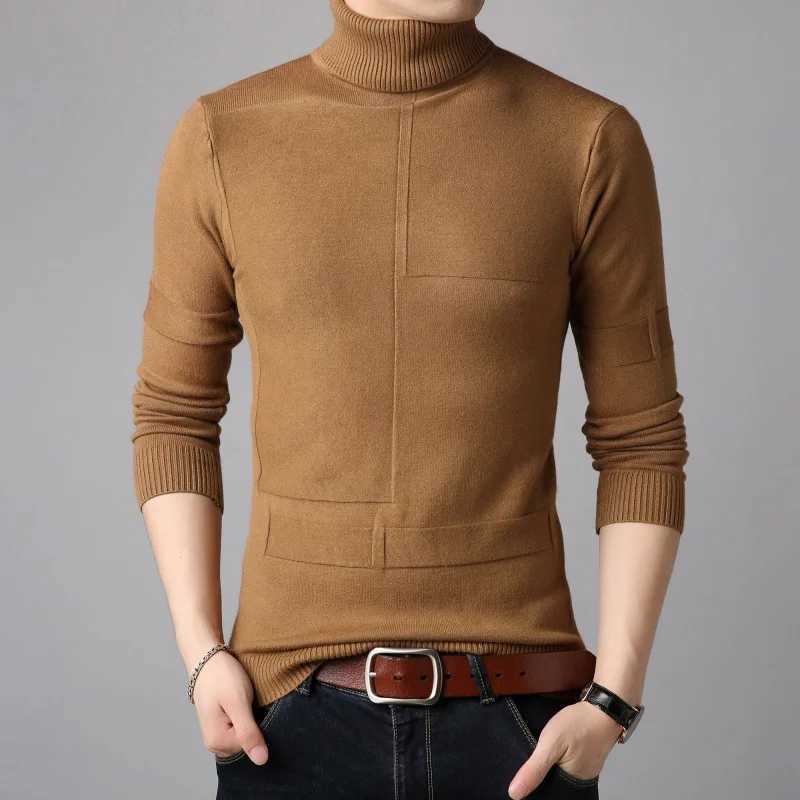 New Mens Turtle Neck Sweater Black Sexy Brand Knitted Pulled Mens Solid Color Casual Mens Sweater Autumn Knitted W2411111