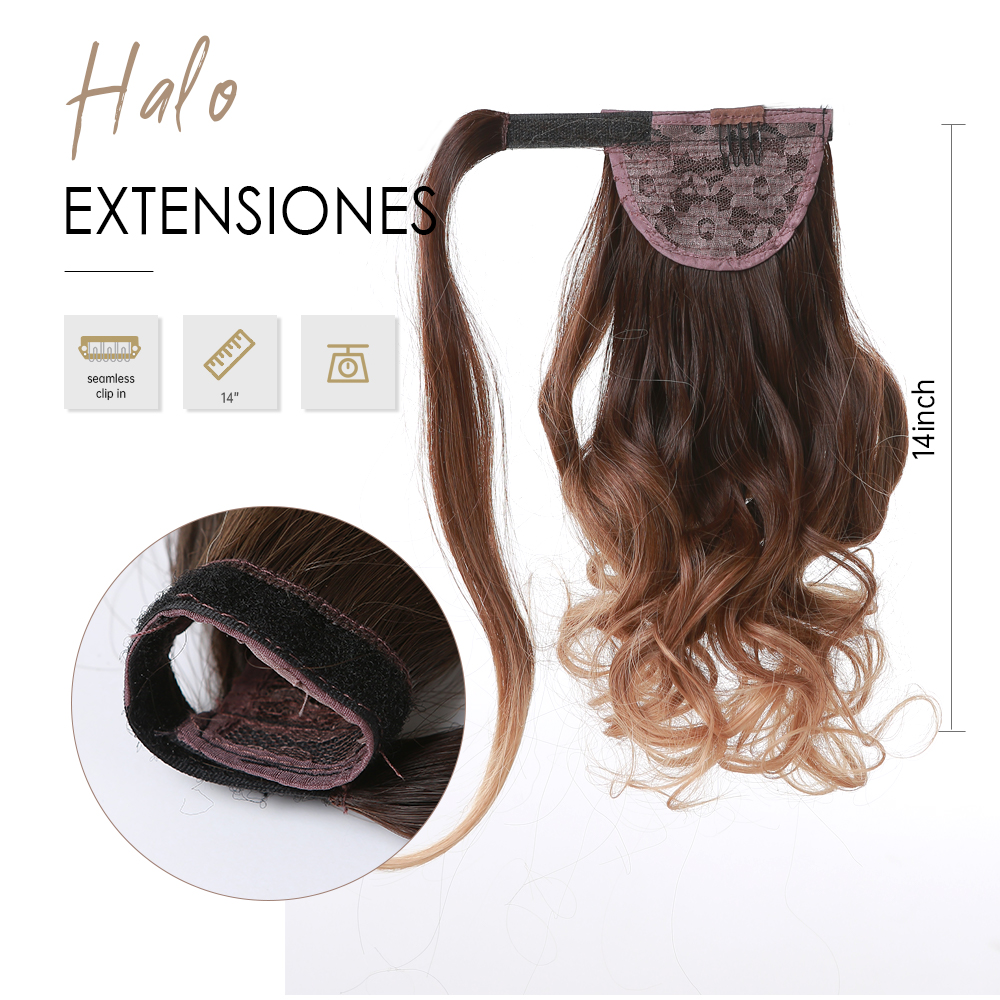 HAIRCUBE Brown Blonde Ombre Hair Extensions Short Wavy Wrap Around Clip In Ponytail Fake Hair Heat Resistant Synthetic Hairpiece 45b3f