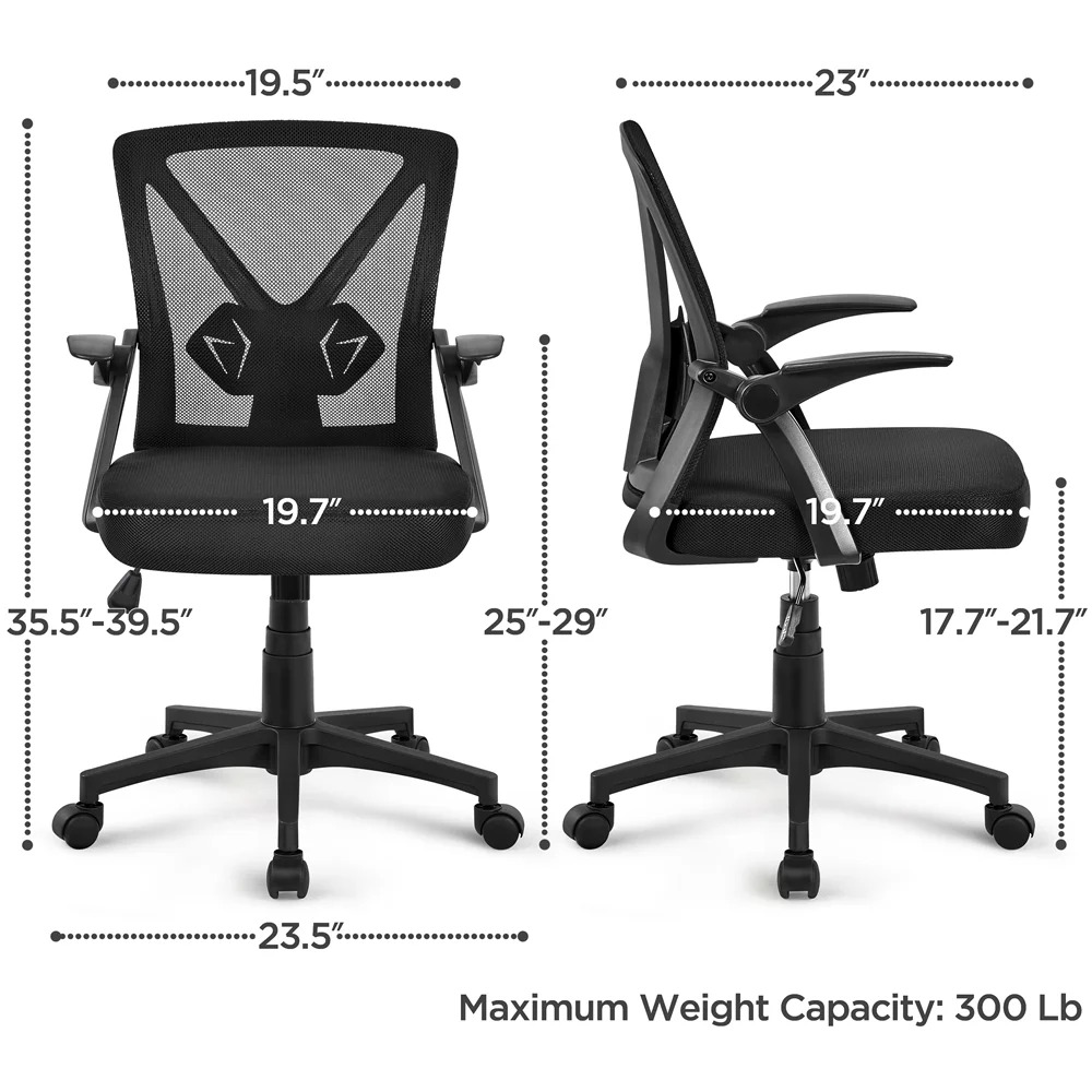 Black Desk Chair Adjustable Ergonomic Mesh Office Chair With 90° Flip-up Armrests for Home Office Computer Armchair Gaming Gamer